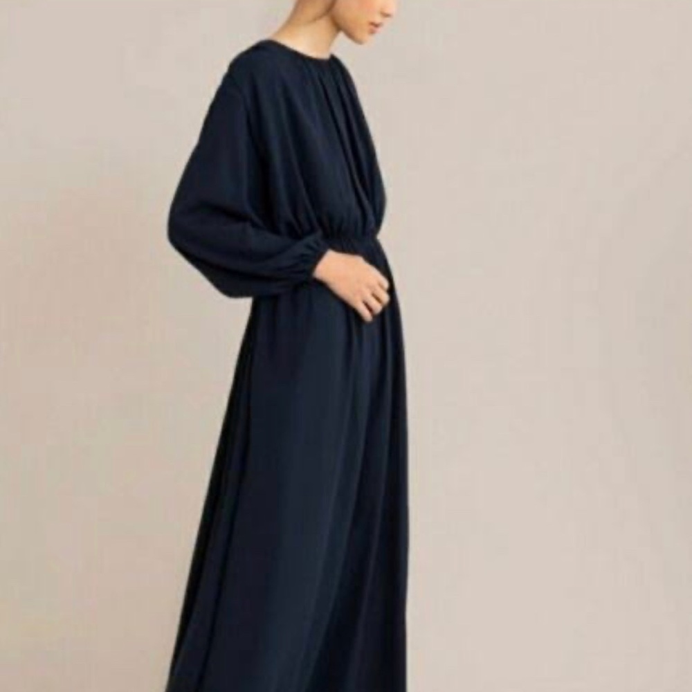 Modern Citizen Navy Gathered Maxi Dress with Cinched Waist